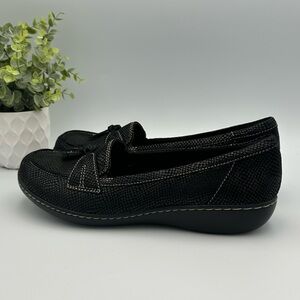 Clarks Women’s Ashland Bubble Black Leather Loafers Shoes Size 11